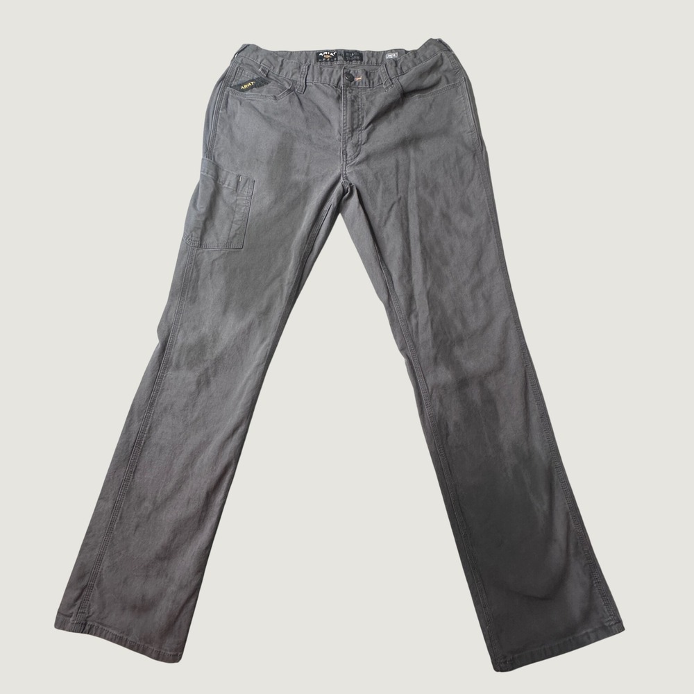 Ariat M4 Pants Mens 34x36 Grey Rebar Relaxed Straight Made Tough Canvas 10030250